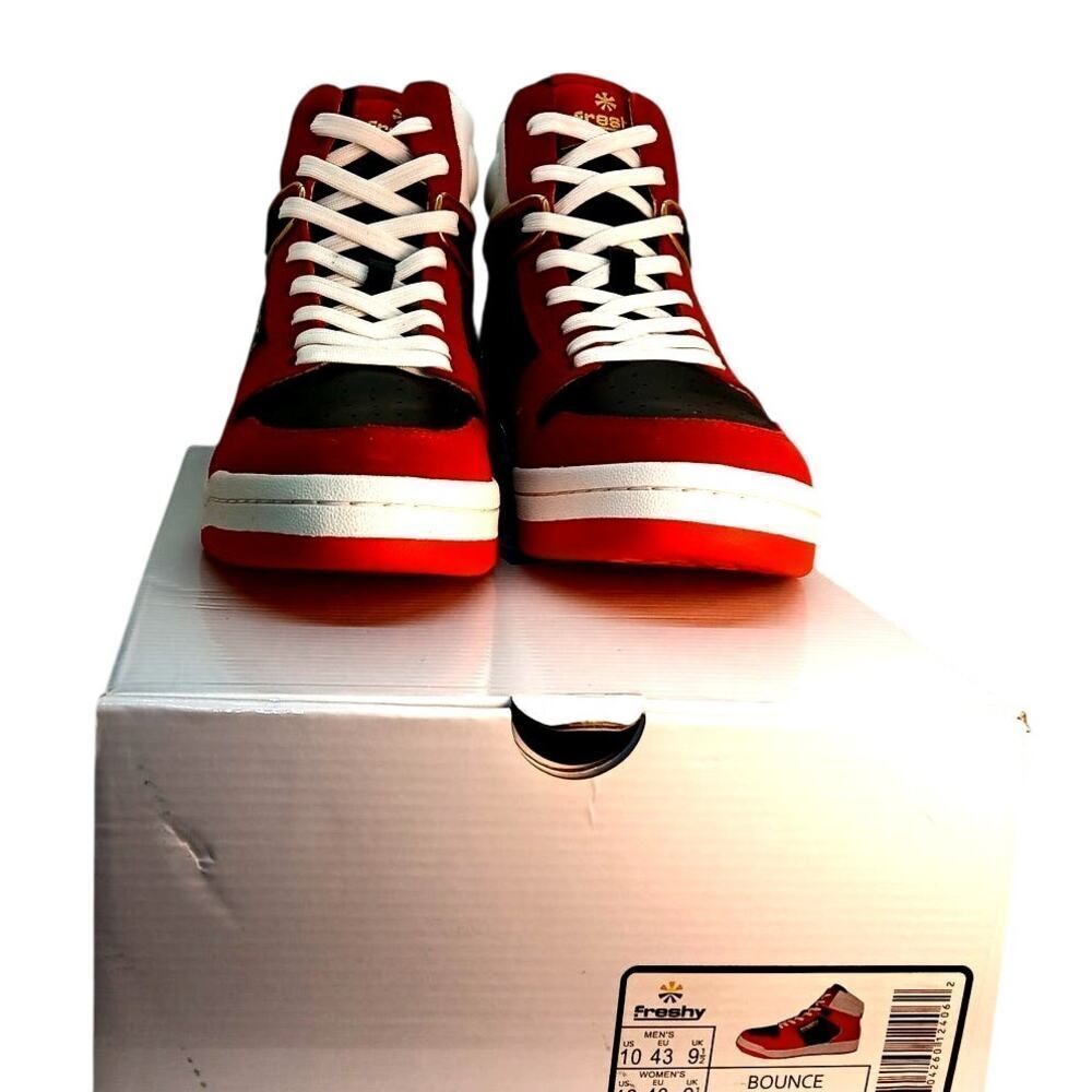 Cali Designer Freshy Mens New w/box Bounce Red & Black High Top Sneakers - Sz 10 - Picture 2 of 7